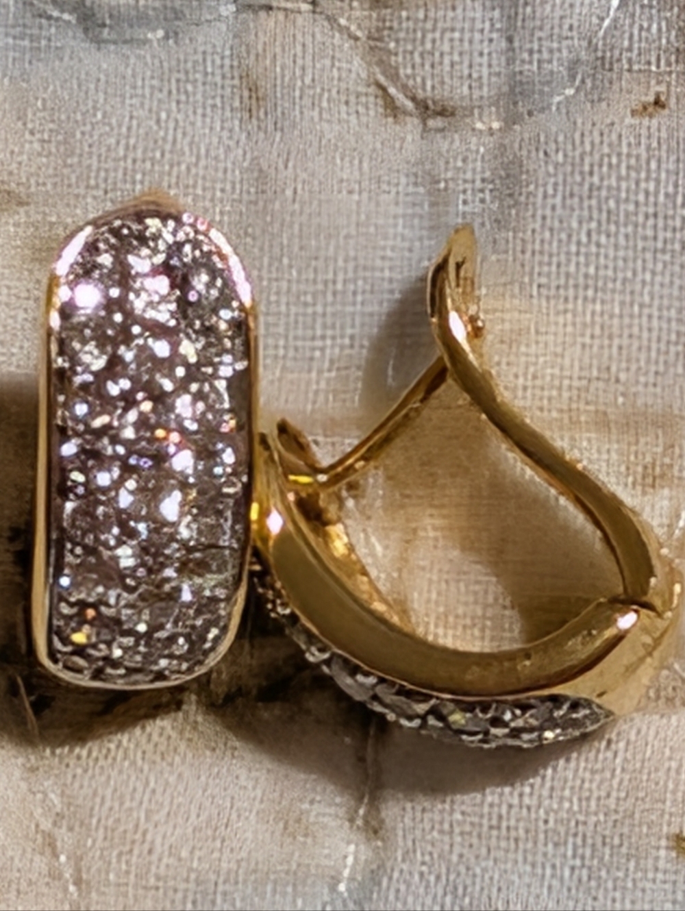Beautiful Gold Plated With Rhinestone Clasp Hook Earrings